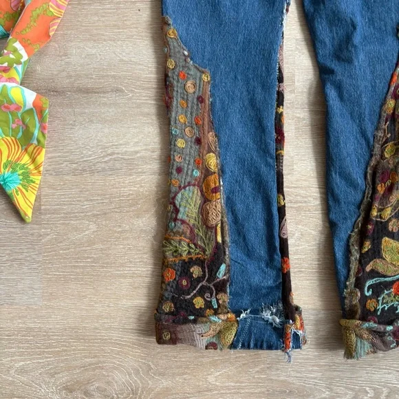 Handmade Upcycled 70s Flare Hippie Patchwork Jeans